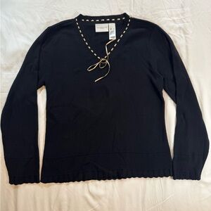 Liz Claiborne Black V-Neck Sweater with Gold Trim
